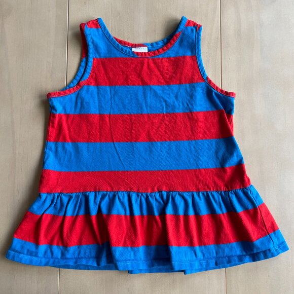 Hanna Andersson Stripe Peplum Tank In Combed Cotton, Red & Blue - Size 8 - Picture 2 of 11